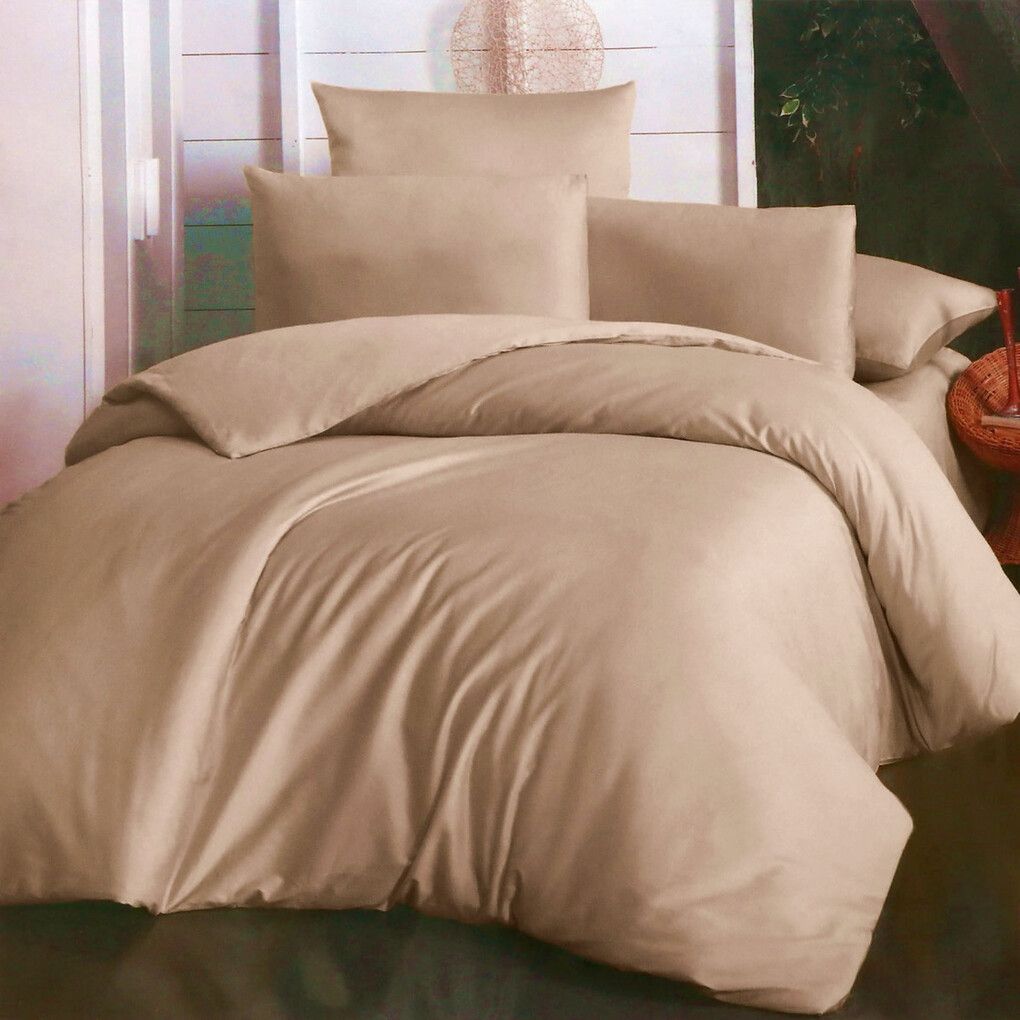 Простыня Maktex из сатина на резинке 90x200x20 Бежевый Люкс