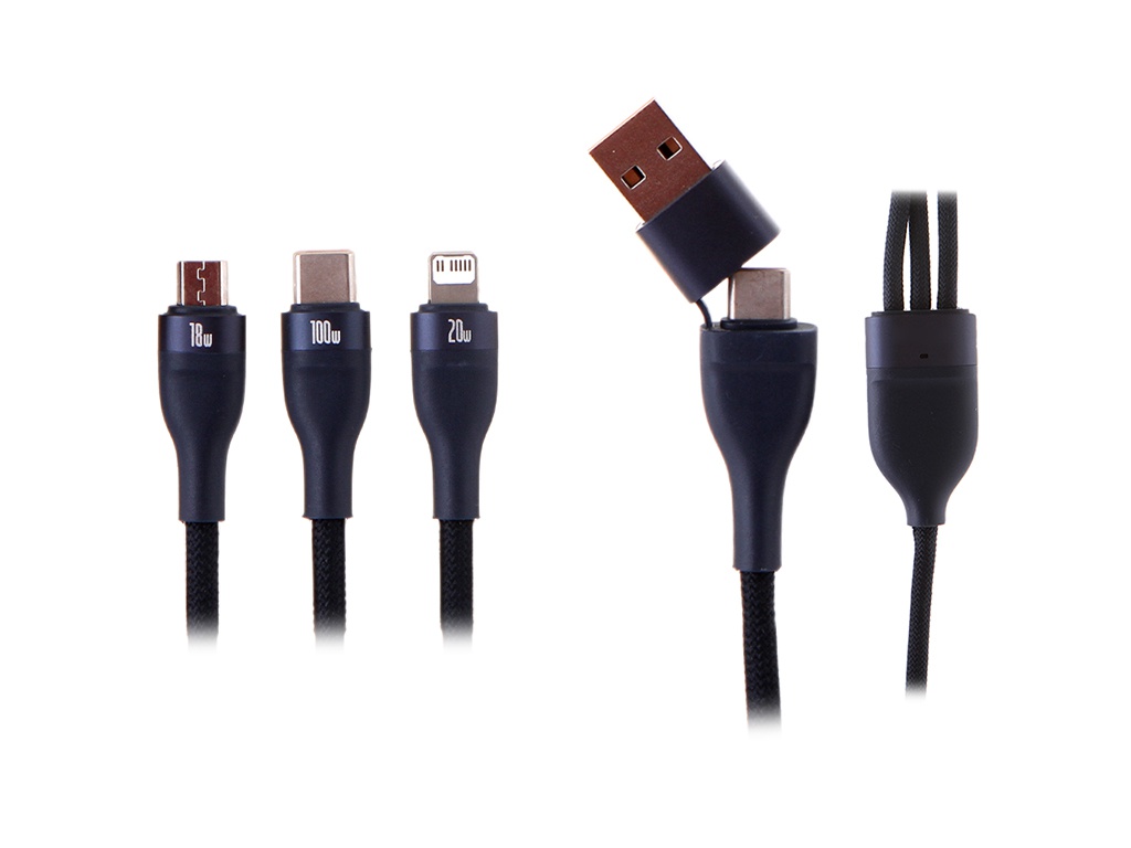 

Аксессуар Baseus Flash Series II USB/Type-C - Type-C/Micro USB/Lightning 100W 1.2m Blue