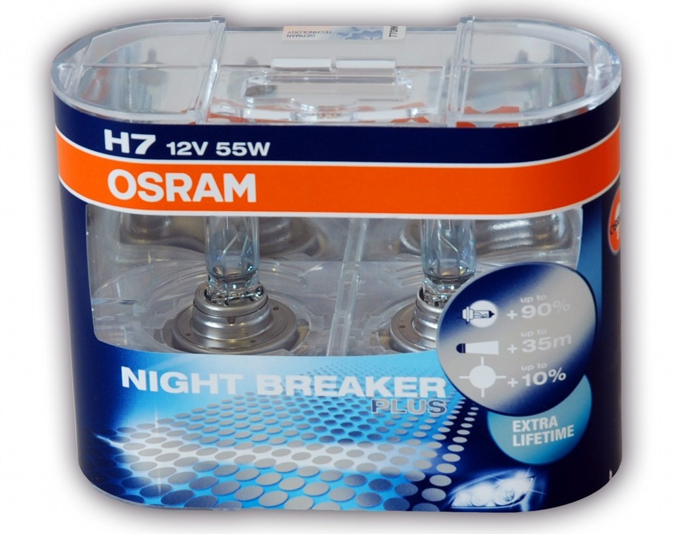 фото Лампа 12v h7 55w px26d 'night breaker plus +90% евробокс 2 шт. osram 64210nbp-hcb