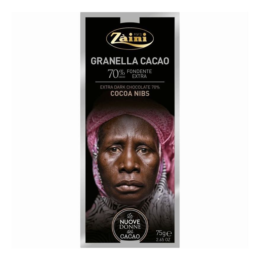 Шоколад Zaini горький какао с кусочками какао-бобов 70% 75 г