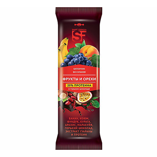 

Батончик шоколадный Smart Formula с фруктами и орехами 40 г