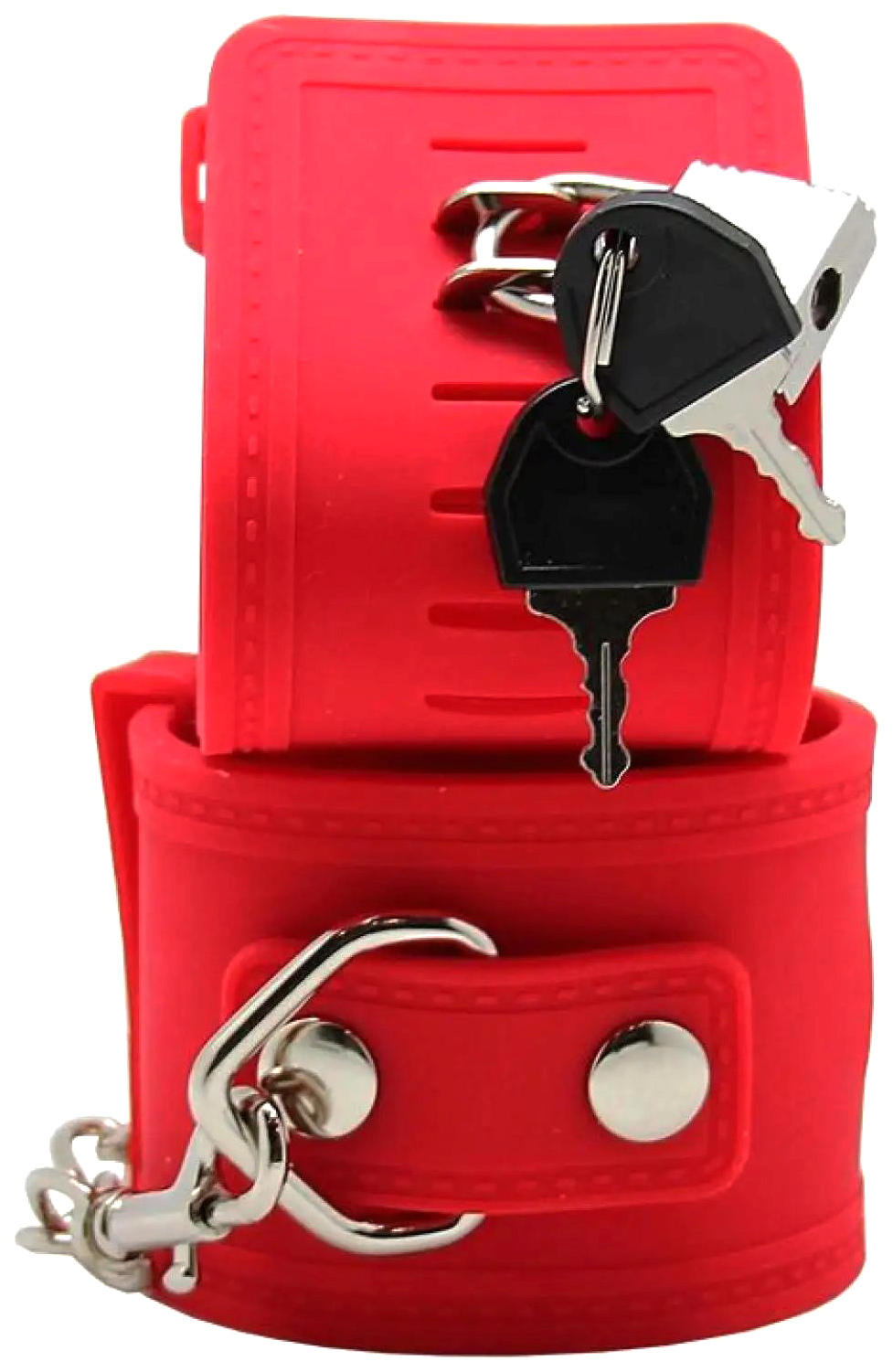 фото Красные силиконовые наручники с фиксацией и ключиком 192100 eroticon