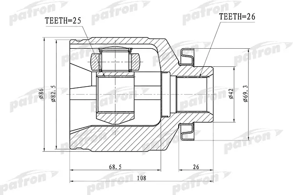 

ШРУС внутренний правый 26x42x25 HYUNDAI TUCSON 04-10 PATRON PCV1353