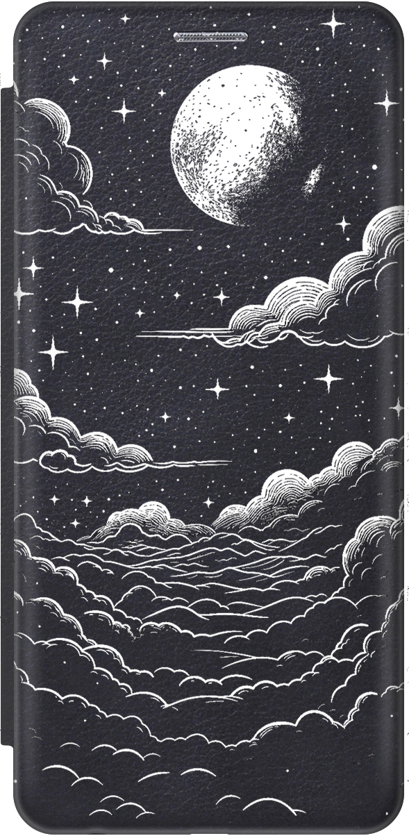 

Чехол-книжка на Xiaomi 12 Lite с принтом "Луна и облака" черный, Черный;белый, 740133341