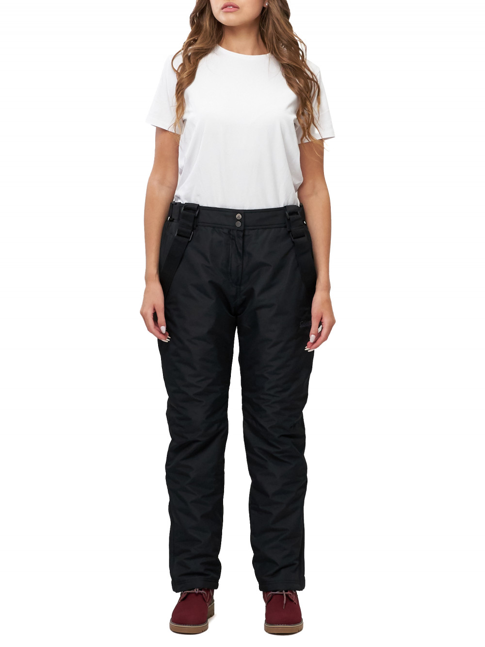 Полукомбинезон брюки горнолыжные женские big size AD66413Ch черного цвета, 50