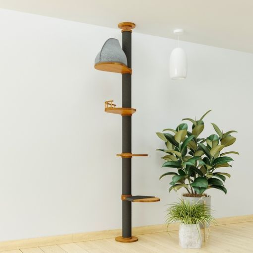 Комплекс для кошек Catsby Family Tree, до потолка, дуб, черный хлопковый канат, 280-295 см