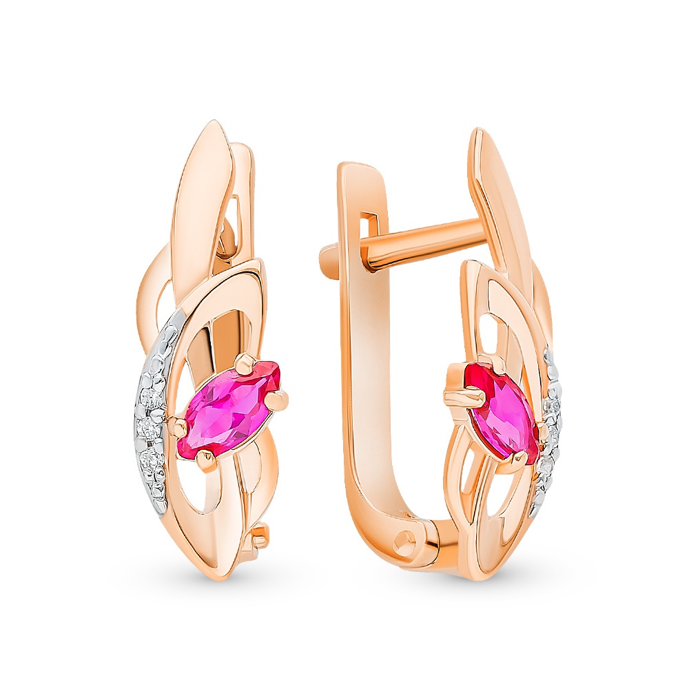

Серьги из красного золота 585Gold 102007058, рубин искусственный/фианит, 102007058