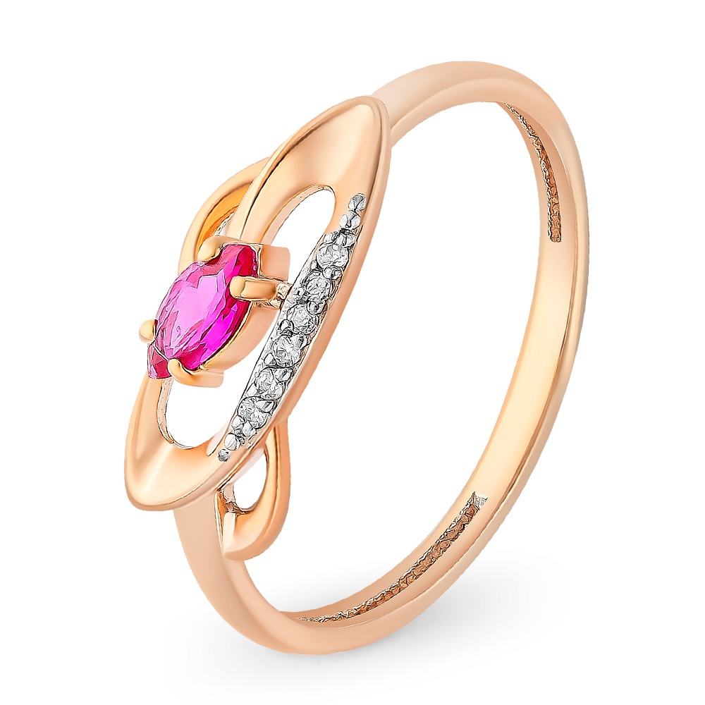 

Кольцо женское из красного золота с рубином, фианитом 585Gold 101013467, р, 101013467