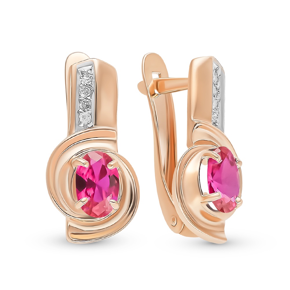 

Серьги из красного золота 585Gold 102007285, рубин искусственный/бриллиант, 102007285