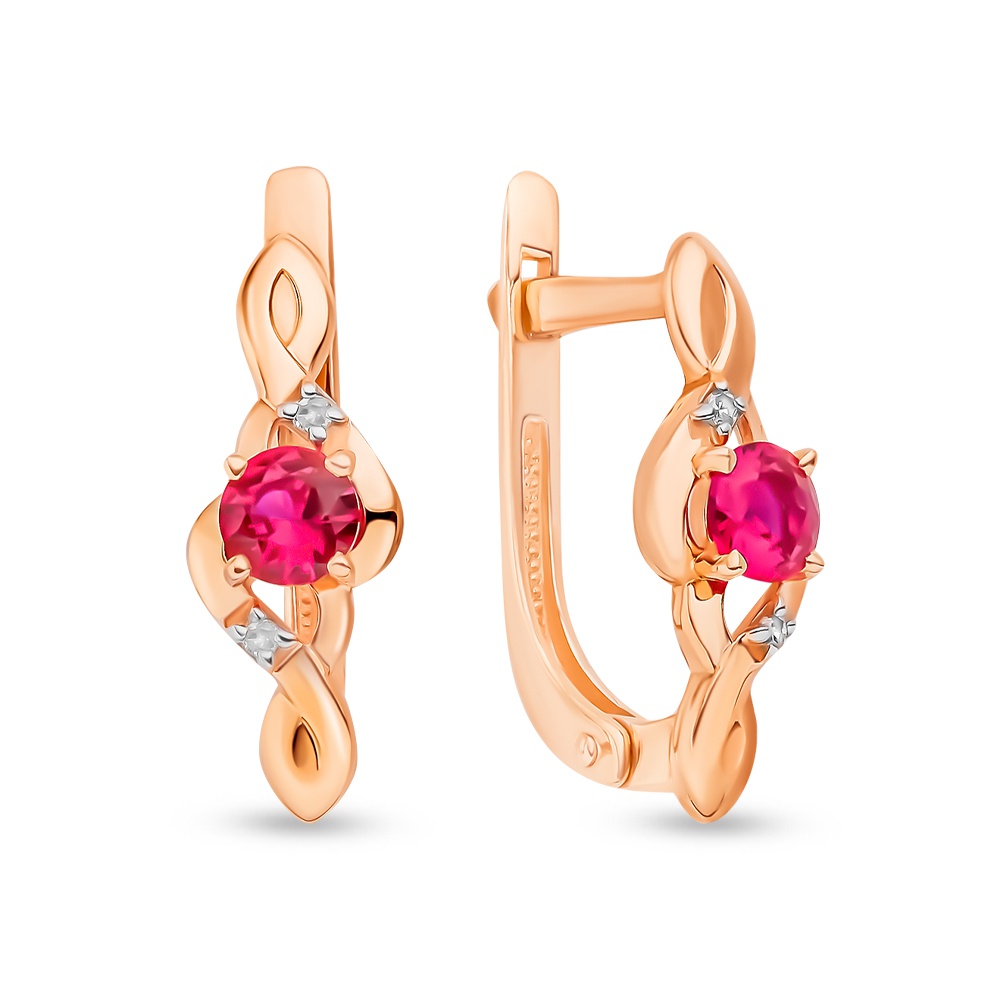 

Серьги из красного золота 585Gold 102007187, рубин искусственный/бриллиант, 102007187