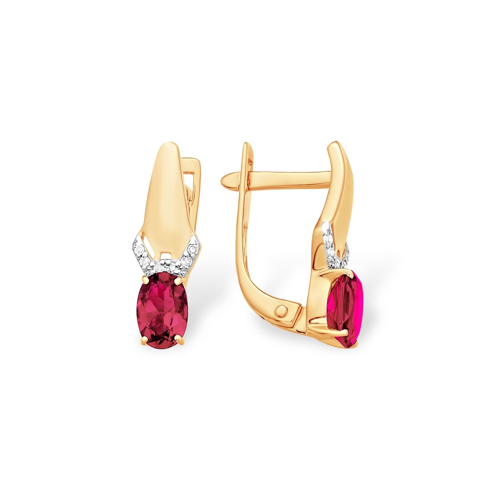 

Серьги из красного золота 585Gold 102007185, рубин искусственный/бриллиант, 102007185