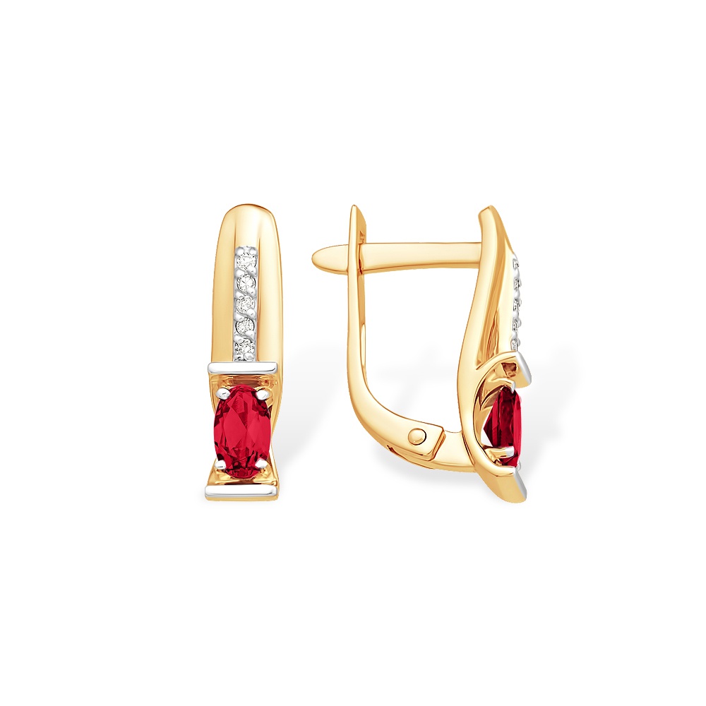 

Серьги из красного золота 585Gold 102007180, рубин искусственный/бриллиант, 102007180