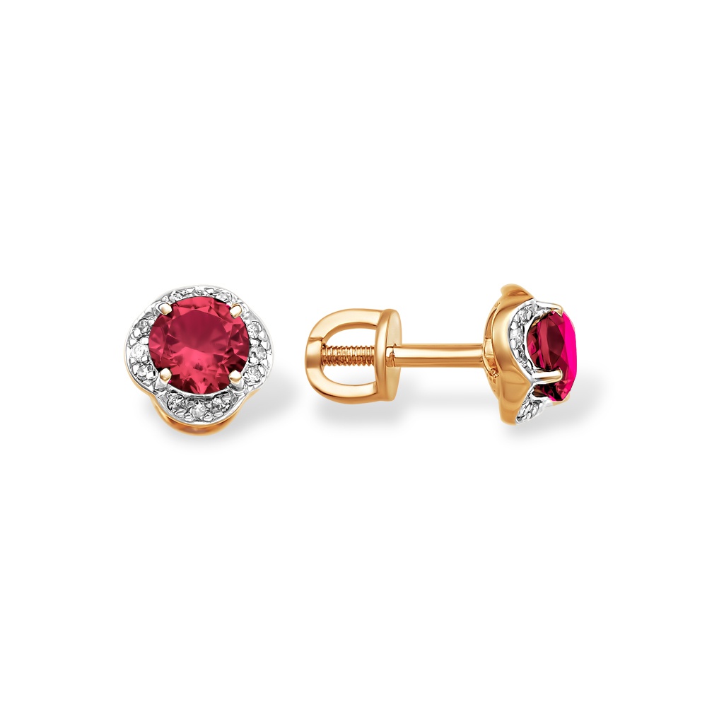 

Серьги пусеты из красного золота 585Gold 102007170, рубин искусственный/бриллиант, 102007170