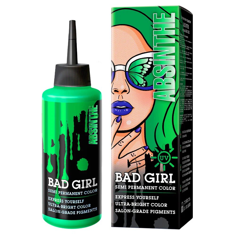 фото Прямой краситель для окрашивания волос bad girl неоновый зеленый absinthe 150 мл