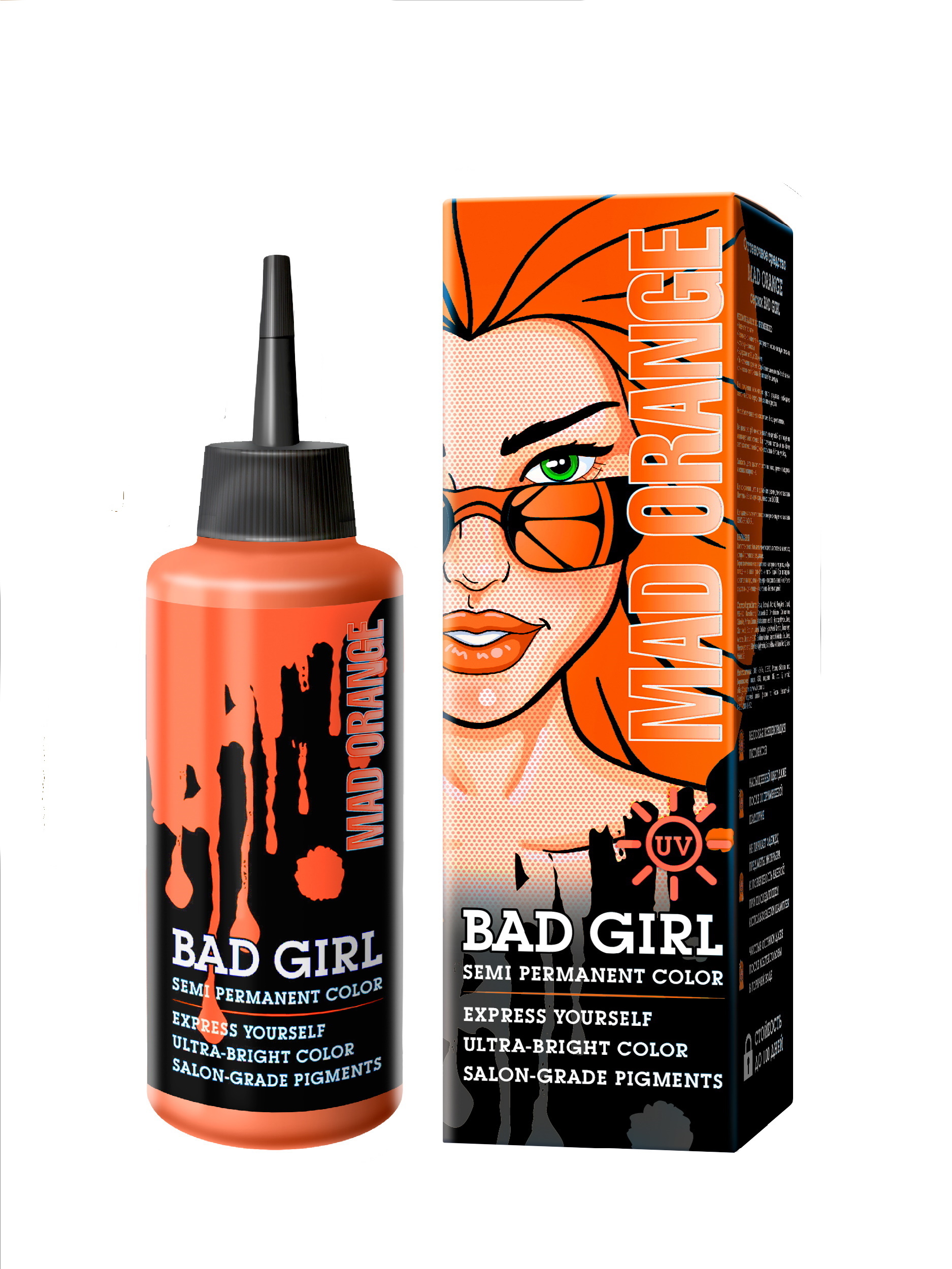 фото Прямой краситель для окрашивания волос bad girl неоновый оранжевый mad orange 150 мл