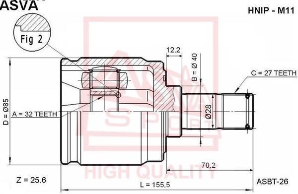 

Шрус Внутренний Правый 32X40x27(58.5) ASVA HNIP-M11