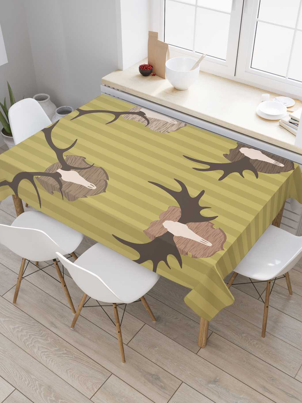 

Скатерть прямоугольная JoyArty "Оленьи рога на стене" из оксфорда, 180x145 см, Коричневый, Оленьи рога на стене