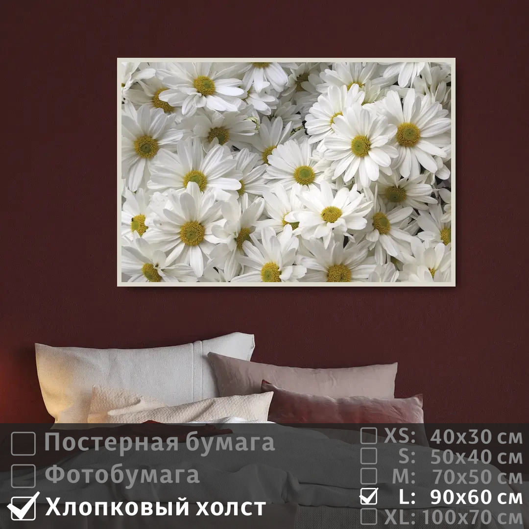 

Постер на холсте ПолиЦентр Белые цветы ромашки 90х60 см, БелыеЦветыРомашки