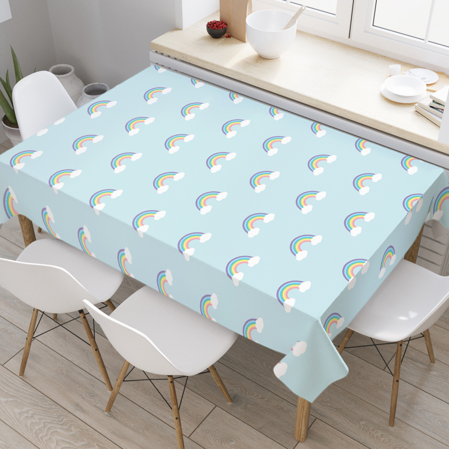 

Скатерть прямоугольная JoyArty "Радужное небо" из оксфорда, 180x145 см, Голубой, Радужное небо