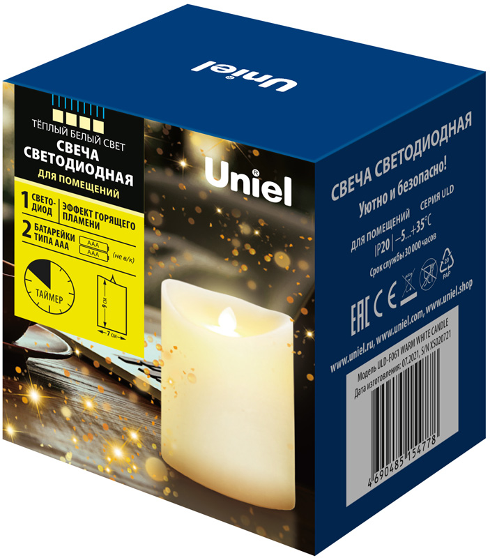 фото Фигура "uniel" светодиодная свеча на батарейках теплый белый свет