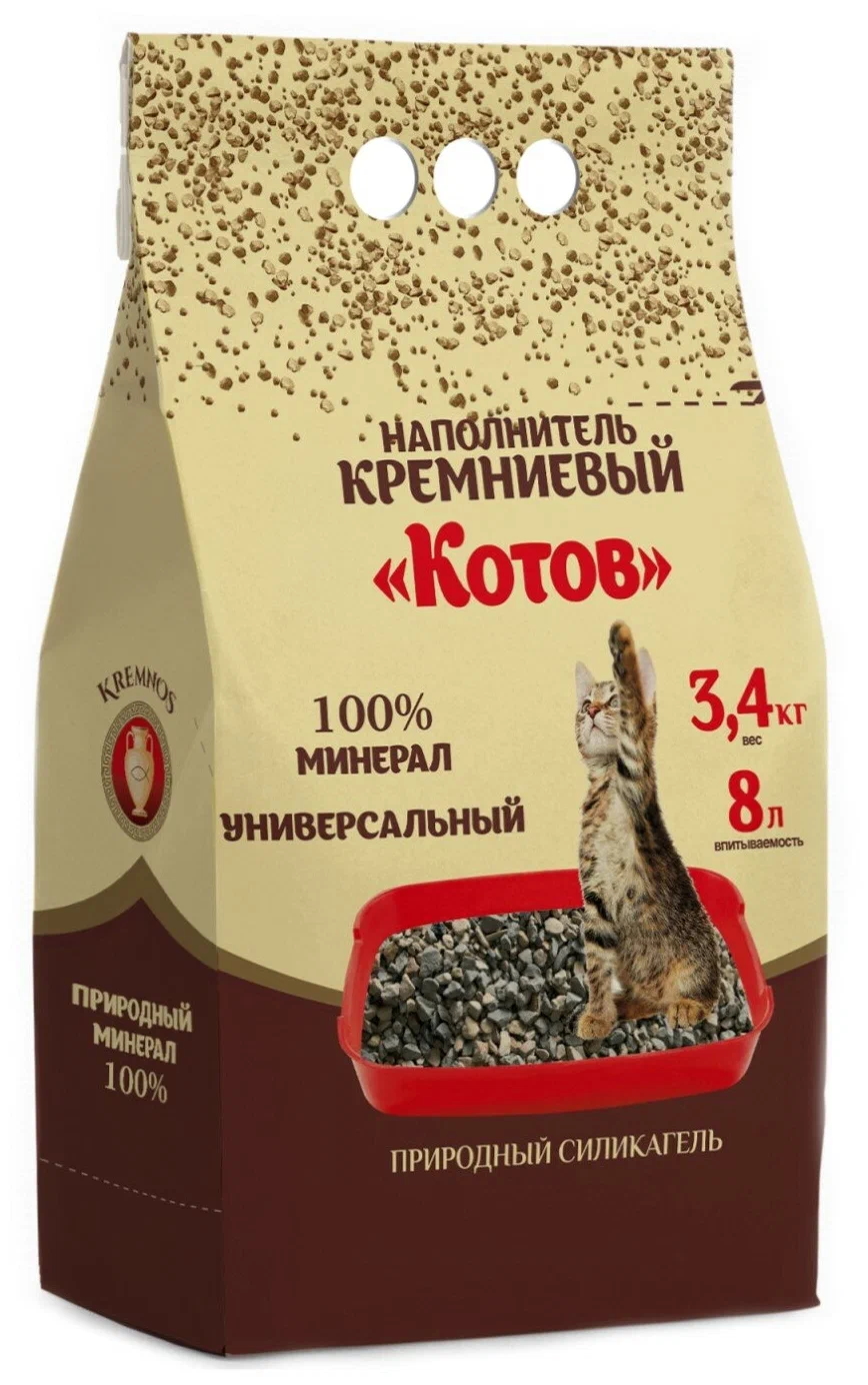 

Наполнитель для кошачьего туалета Котов кремниевый, 3,4 кг, 8 л, 104566