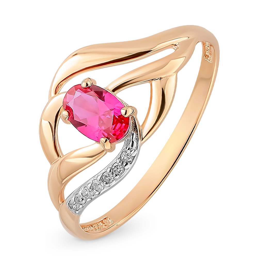 

Кольцо из золота р.  585Gold 101014168, рубин искусственный\бриллиант, 101014168