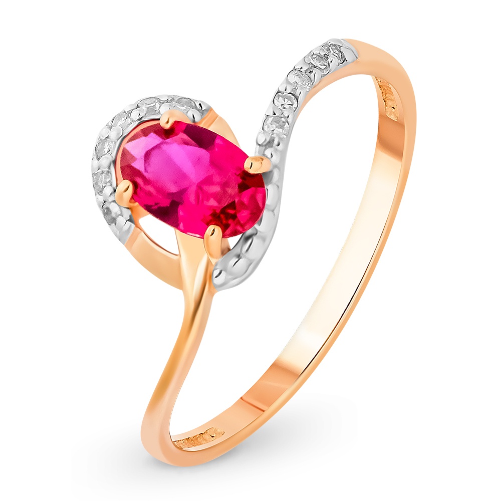 

Кольцо из золота р.  585Gold 101014159, рубин искусственный\бриллиант, 101014159