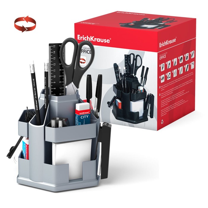 

Набор настольный ErichKrause Office, 14 предметов, вращающийся, серый