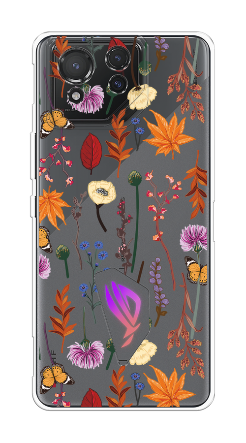 

Чехол на Asus ROG Phone 8 "Orange Purple flowers", Оранжевый;красный;розовый;желтый;прозрачный, 45150-1