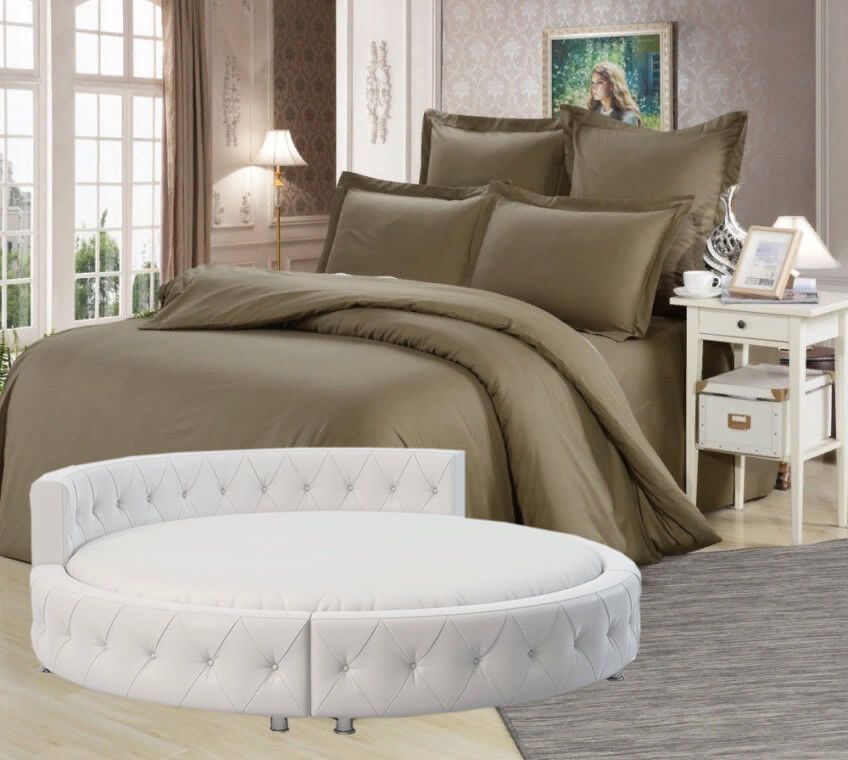 

Простыня Maktex круглая из сатина на резинке 220x220x40 Капучино, круглая из сатина на резинке