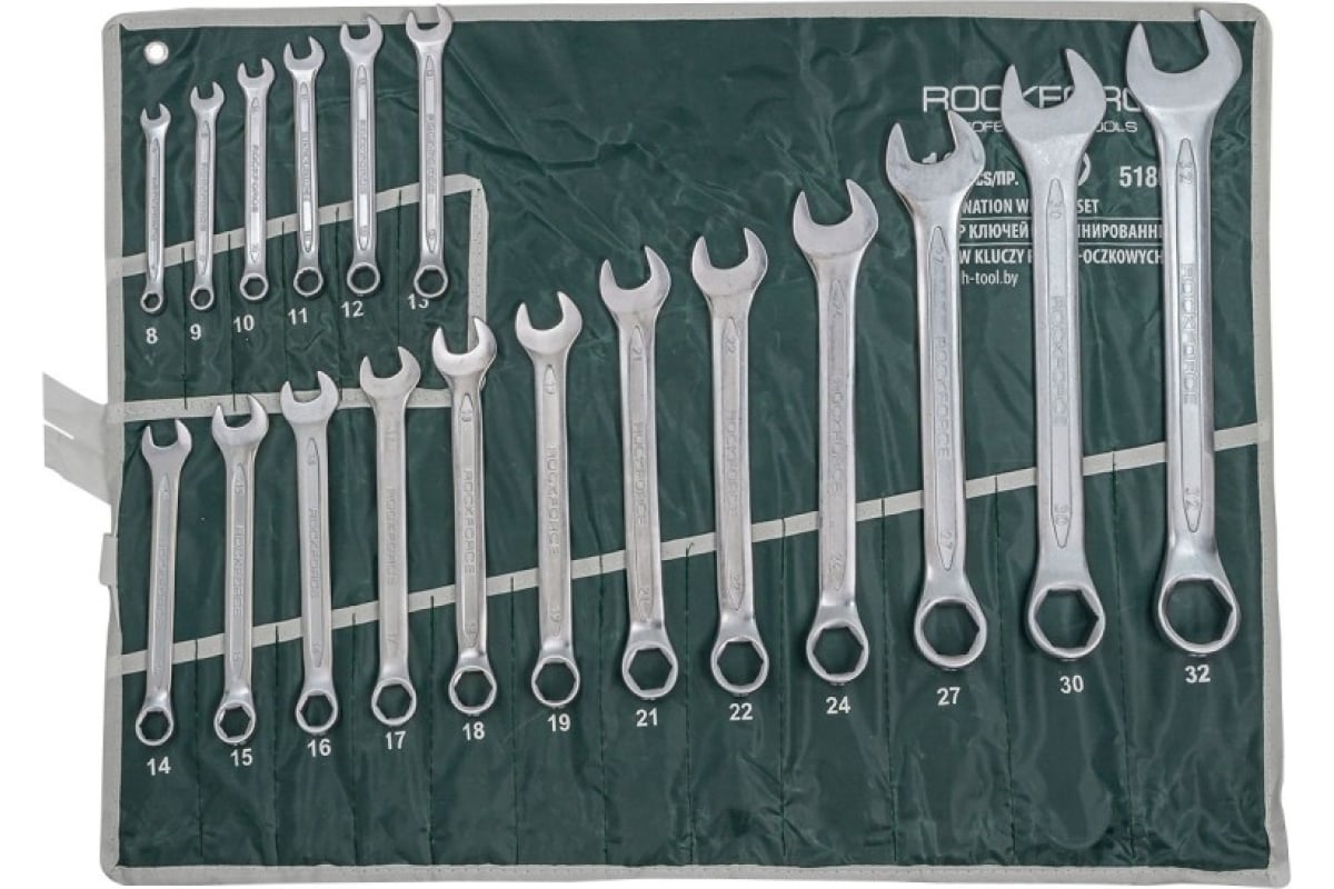 Набор ключей комбинированных 8-19,21,22,24,27,30,32мм 18 предметов на полотне ROCKFORCE