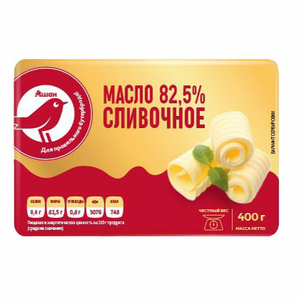 

Сливочное масло АШАН Красная птица 82,5% 400 г