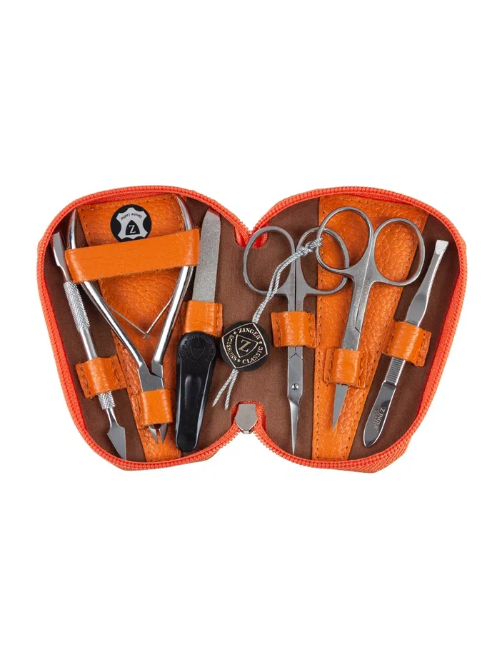 Набор для маникюра Zinger MS-71030 с молнией, 6 предметов, оранжевый набор инструментов для маникюра и педикюра dykemann nagelset fl 8 gray brown