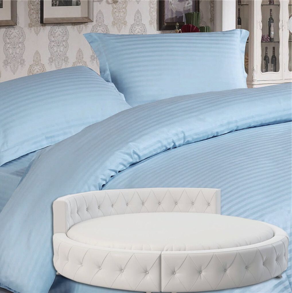 

Простыня Maktex круглая из страйп сатина на резинке 210x210x30 Голубой 1х1, круглая из страйп-сатина на резинке 200 х 200 х 30