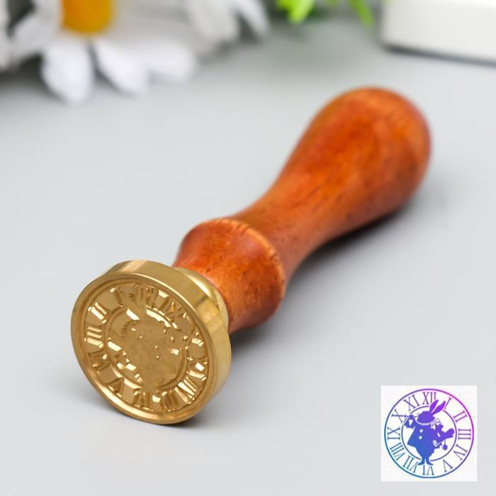 

Печать для сургуча с деревянной ручкой Заяц и часы 9х2,5х2,5 см, Золотистый