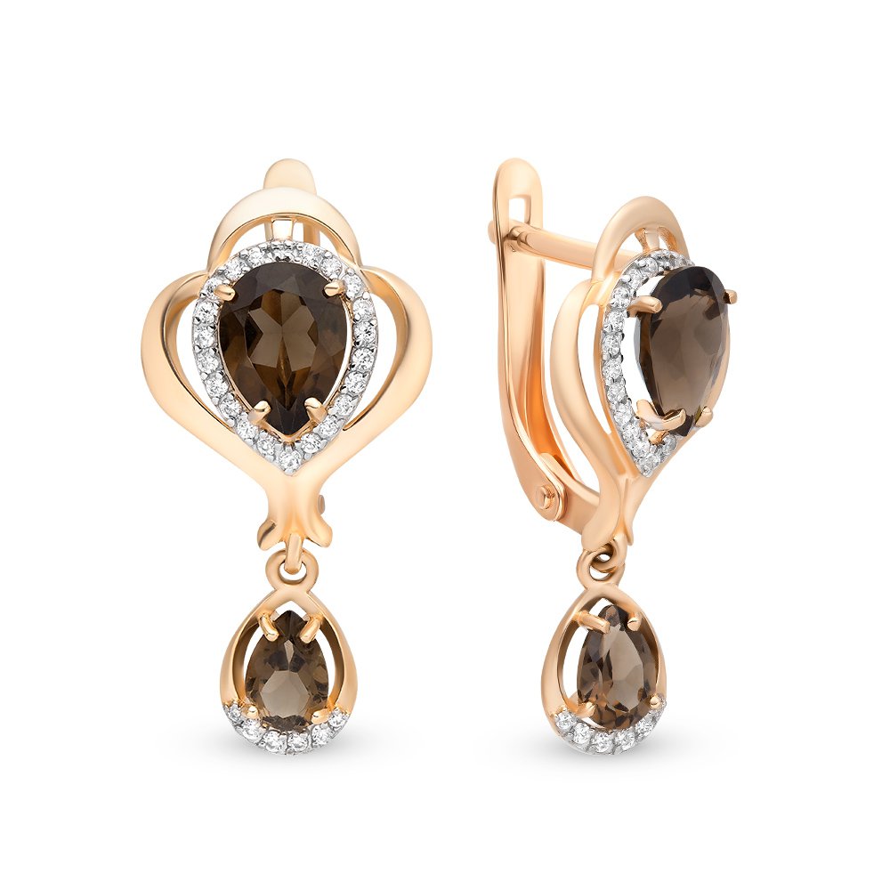 

Серьги из красного золота с раухтопазом, фианитом 585Gold 202007078, 202007078