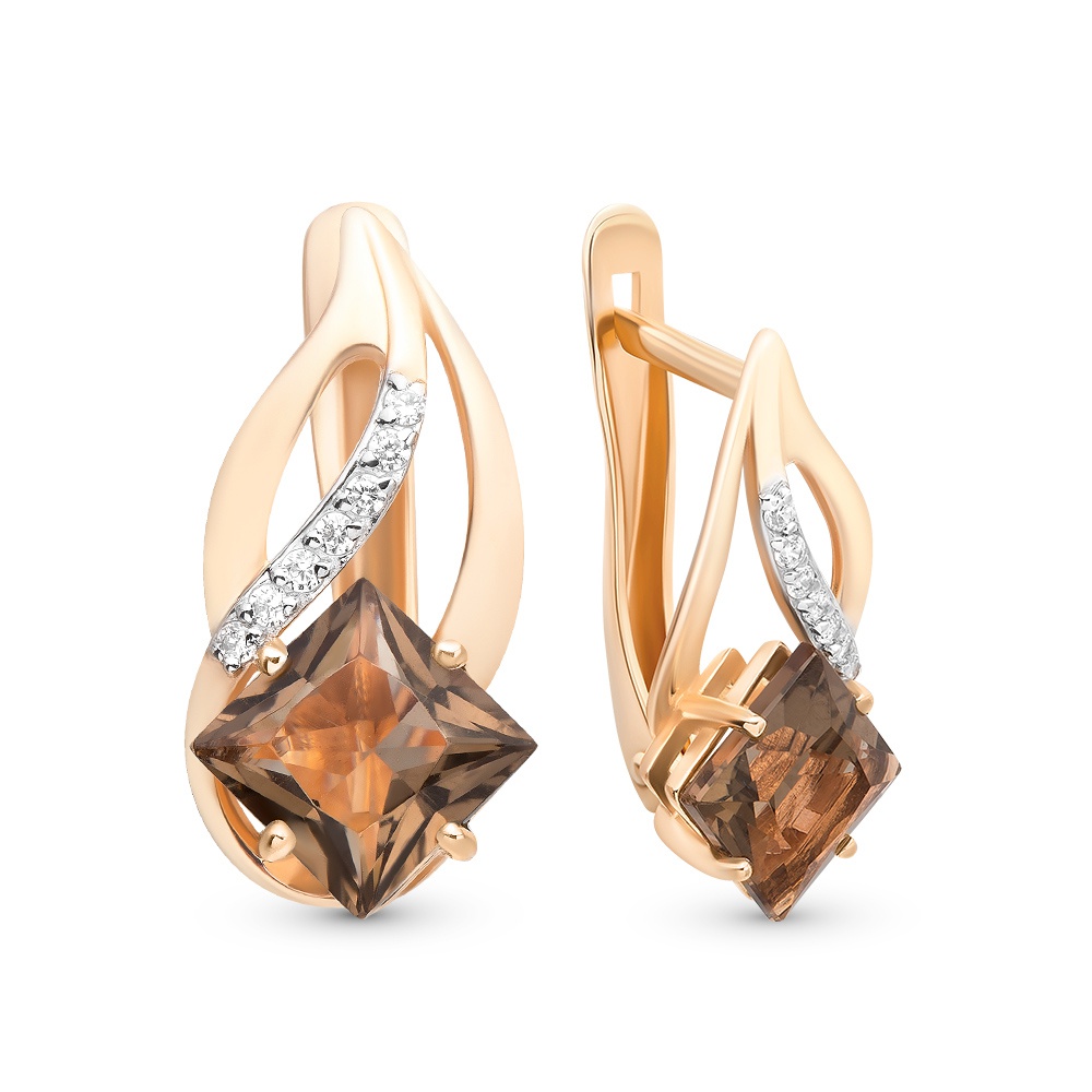

Серьги из красного золота 585Gold 202007075, раухтопаз/фианит, 202007075
