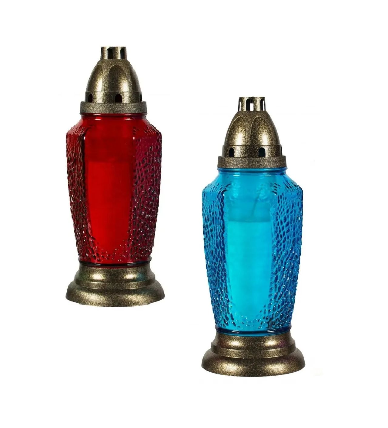 Набор 2 шт: Лампада COSY стеклянная с крышкой h-29,5 см красная + синяя
