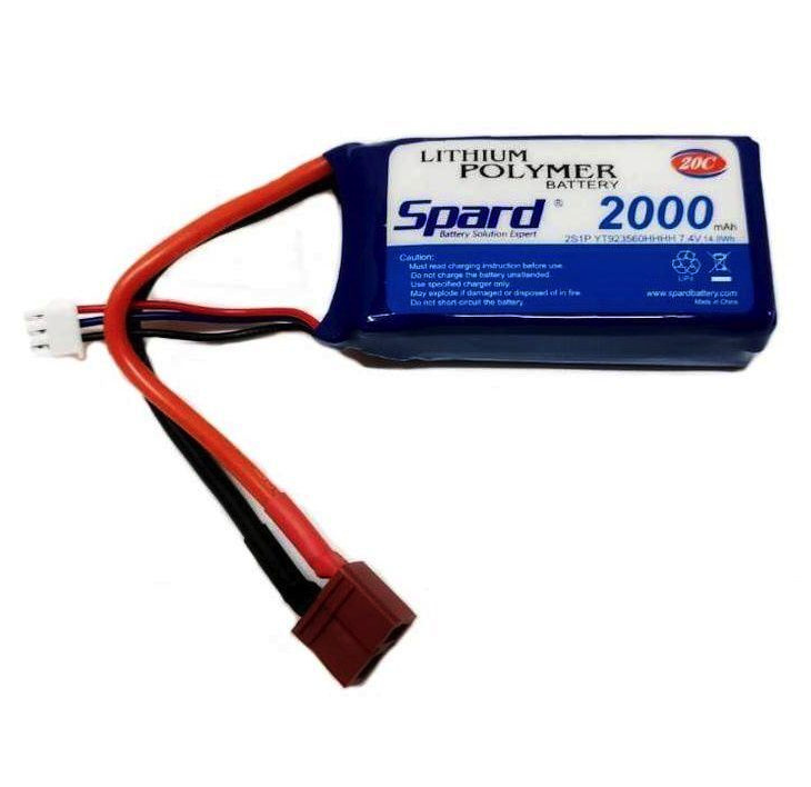 Аккумулятор Li-Po Spard 2000mAh, 7,4V, 20C, T?plug для Remo Hobby 1/16, Himoto 1/18