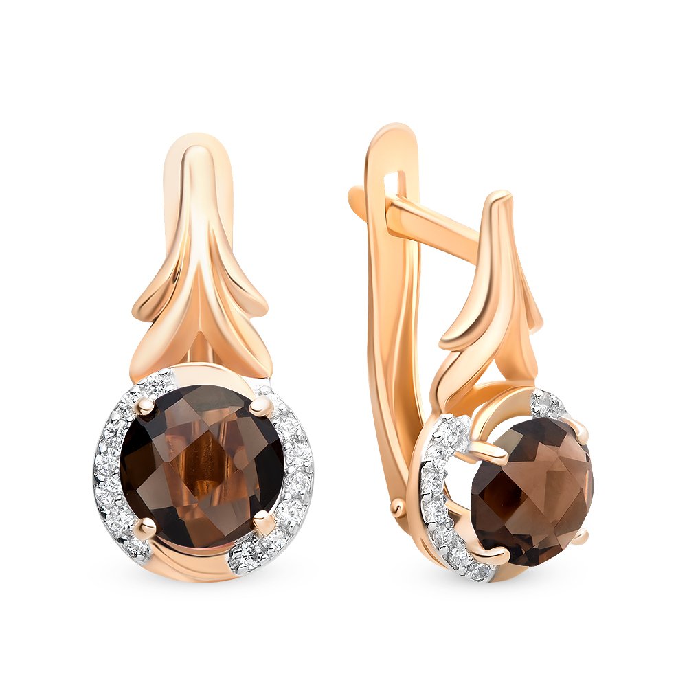

Серьги из красного золота с раухтопазом, фианитом 585Gold 202006521, 202006521