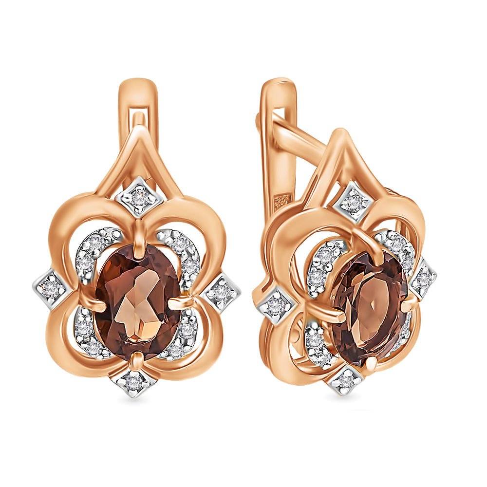 

Серьги из красного золота с раухтопазом, фианитом 585Gold 202006090, 202006090