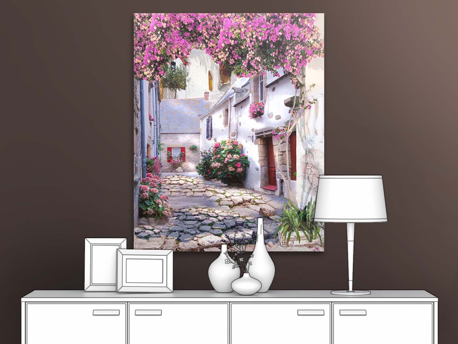 

Картина для интерьера ПЕРВОЕ АТЕЛЬЕ "Улица с белыми домами и цветами" 48х60 см, Улица с белыми домами и цветами