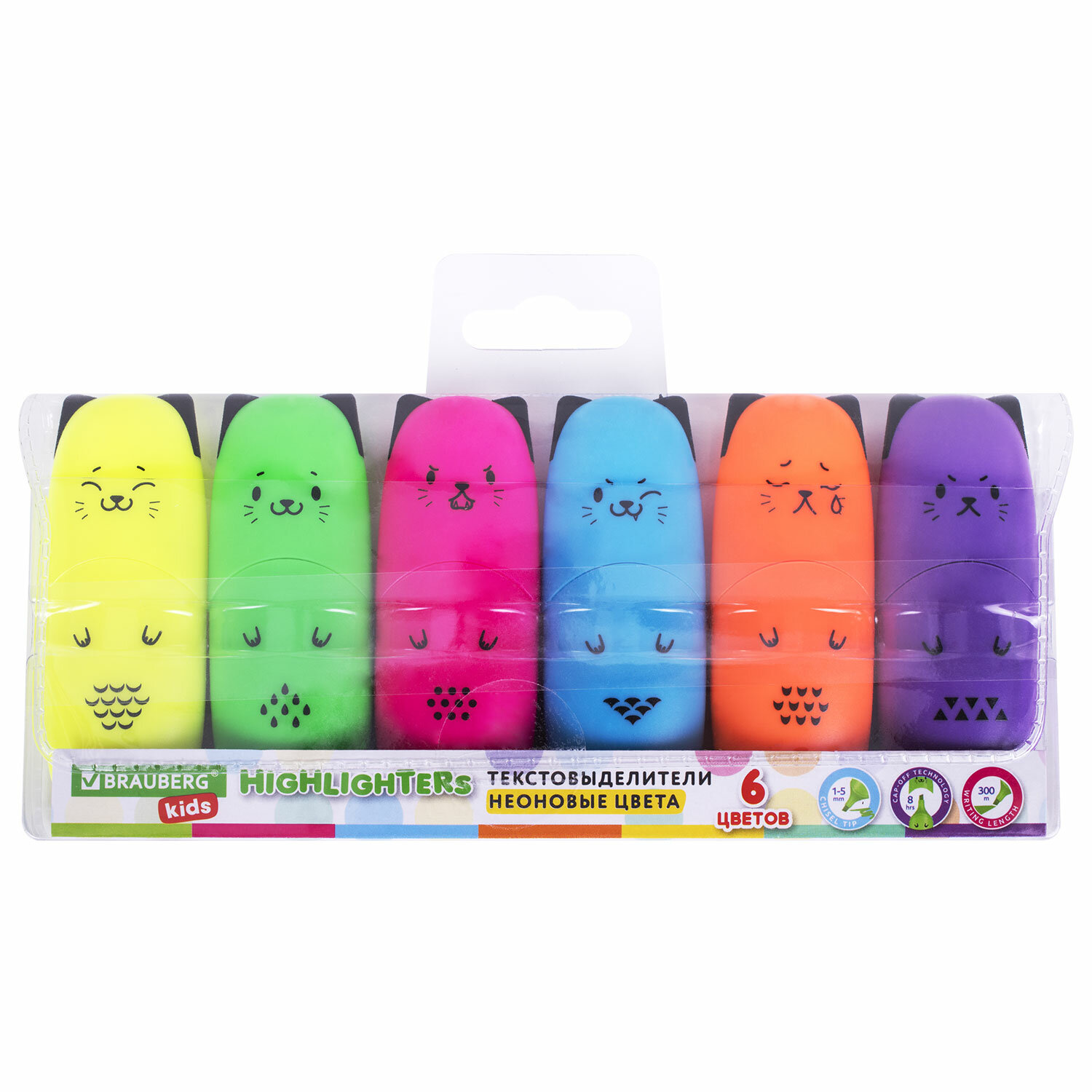 

Набор текстовыделителей Brauberg Kids Cute Cats Neon, линия 1-5 мм, мини, 6 цветов, 12 уп., Разноцветный, Cute Cats