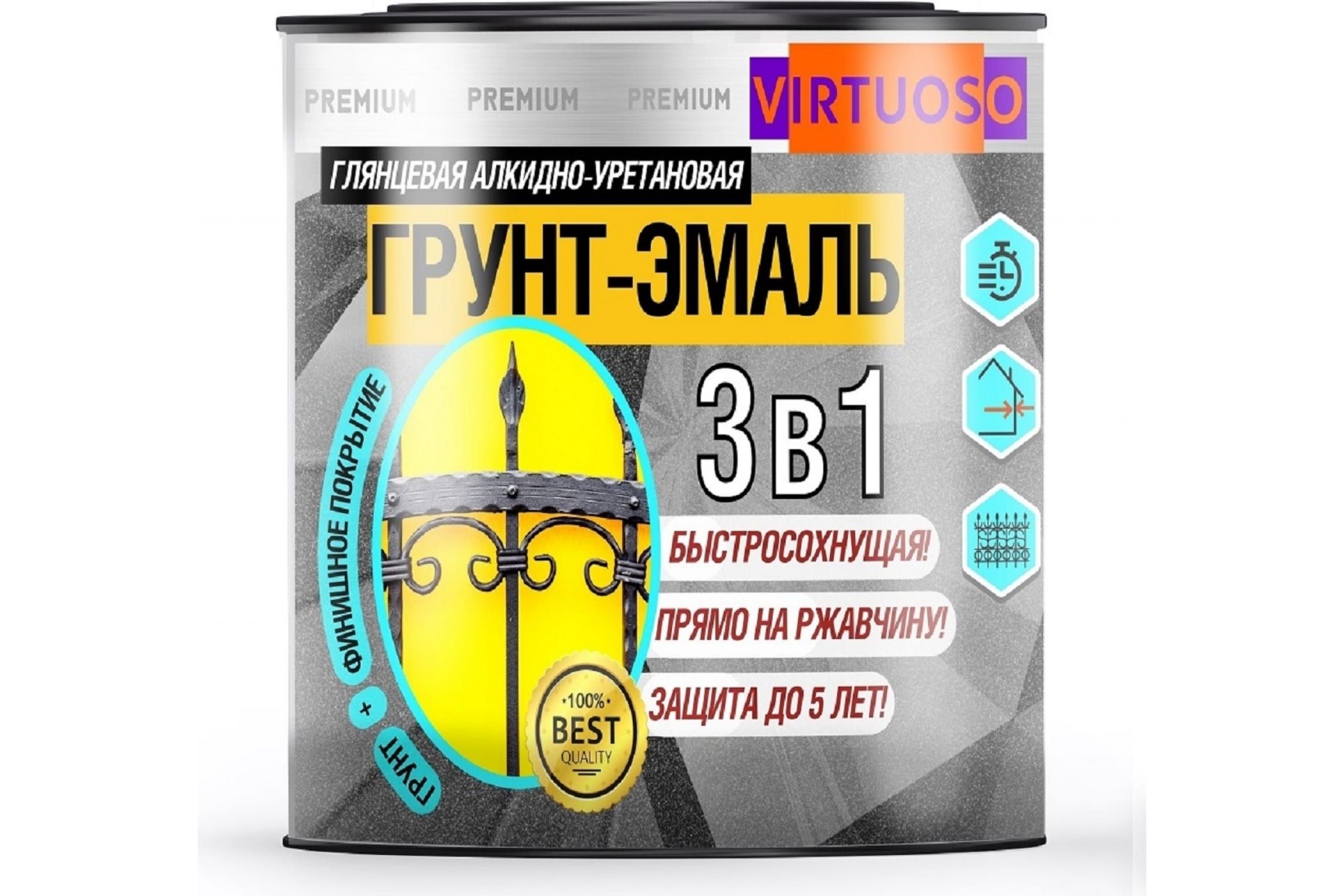 VIRTUOSO Грунт-эмаль PREMIUM 3 в 1по ржавчине зеленая 1,9кг 11589278