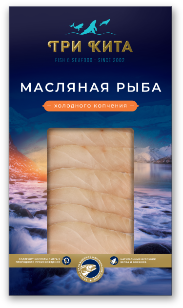 

Масляная рыба Три кита холодного копчения филе ломтики 100 г