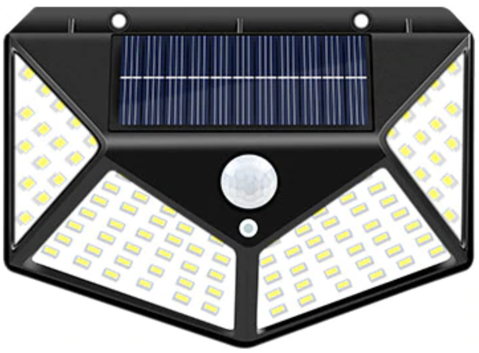 фото Светильники на солнечных батареях с датчиком света и движения, 100 led ламп box69