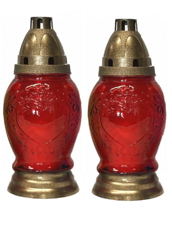 Набор 2 шт: Лампада COSY стеклянная Сердце с крышкой h-25,5 см красная