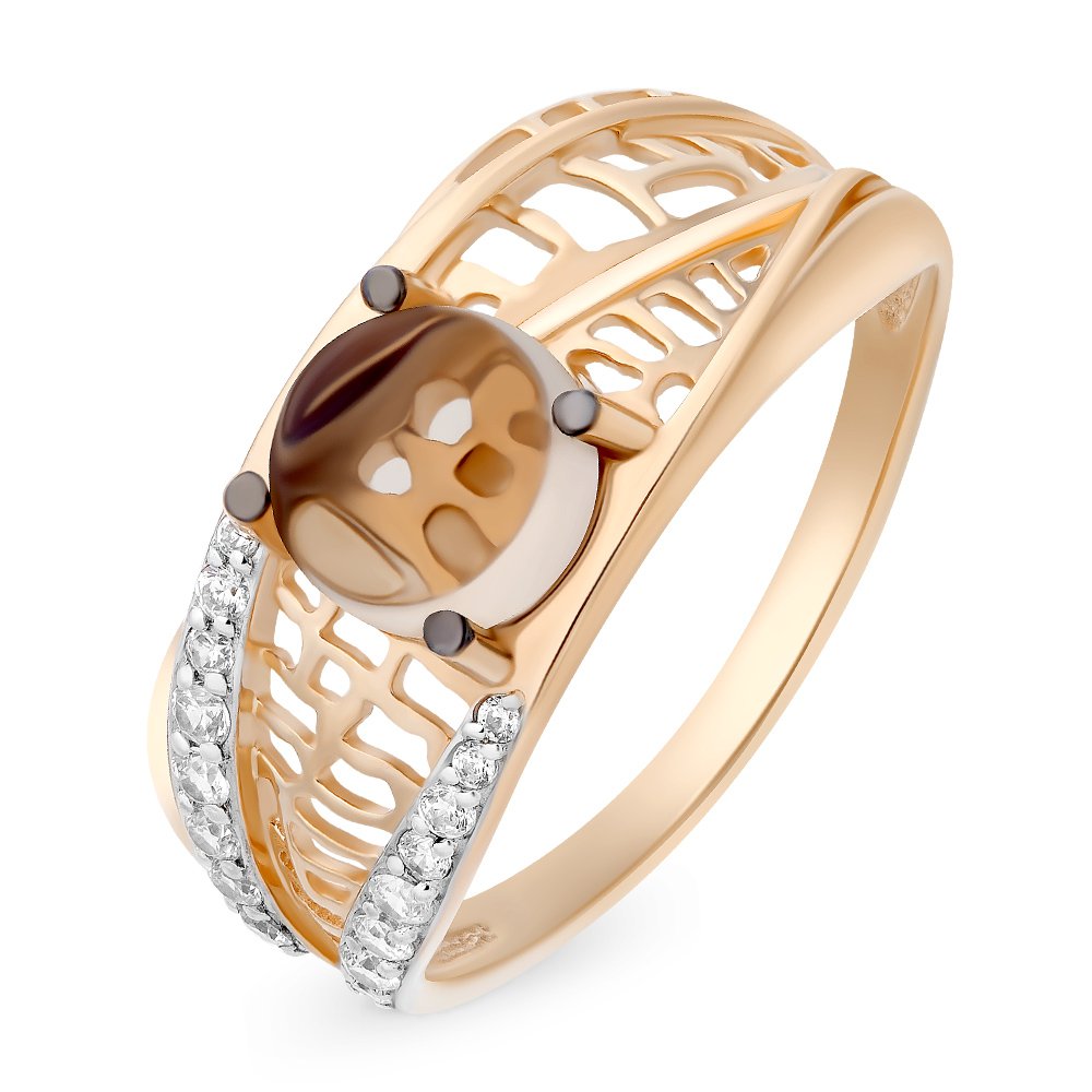 

Кольцо женское из красного золота с раухтопазом, фианитом 585Gold 201012072, р, 201012072
