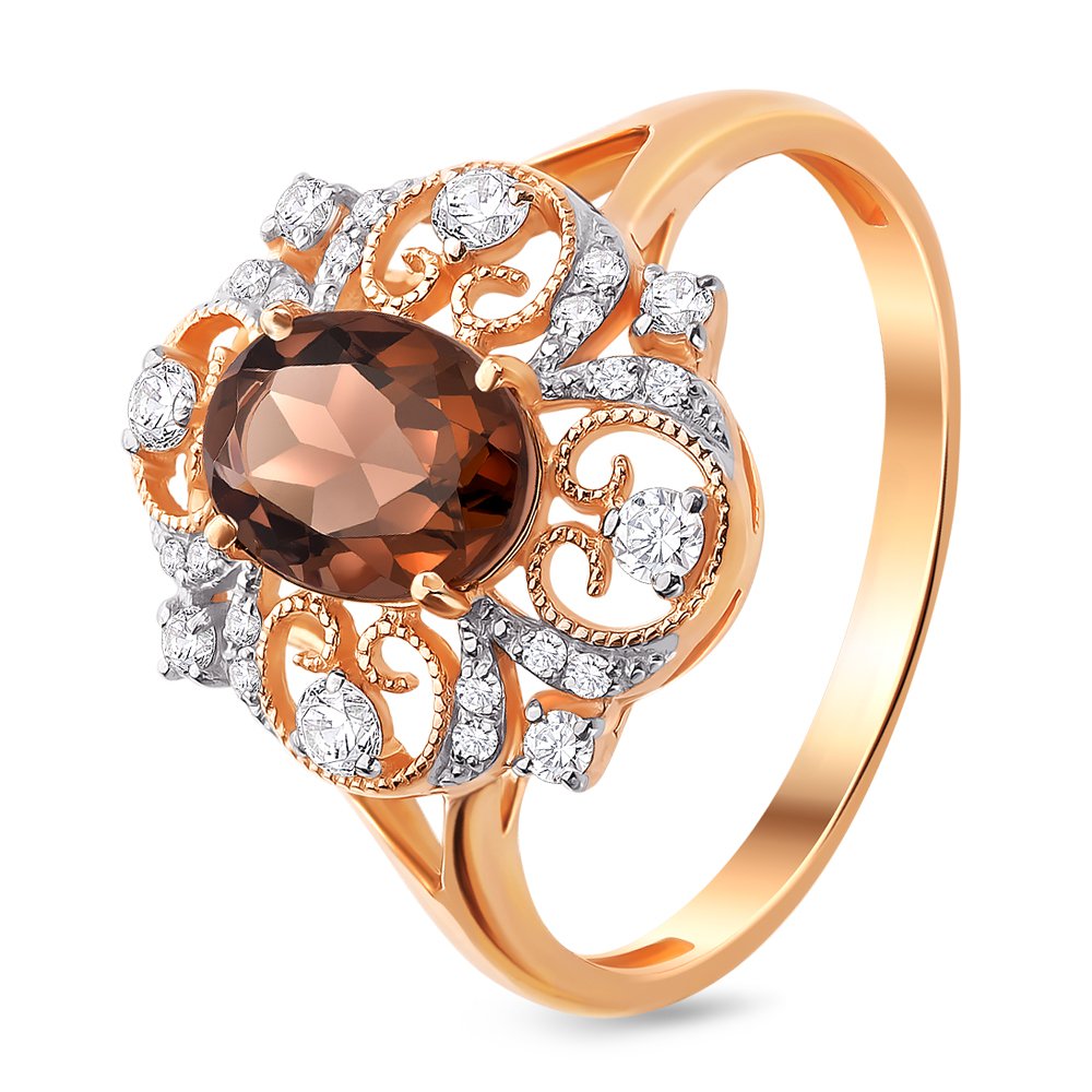 

Кольцо женское из красного золота с раухтопазом, фианитом 585Gold 201012076, р, 201012076