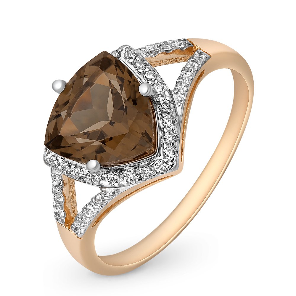 

Кольцо женское из красного золота с раухтопазом, фианитом 585Gold 201012070, р, 201012070